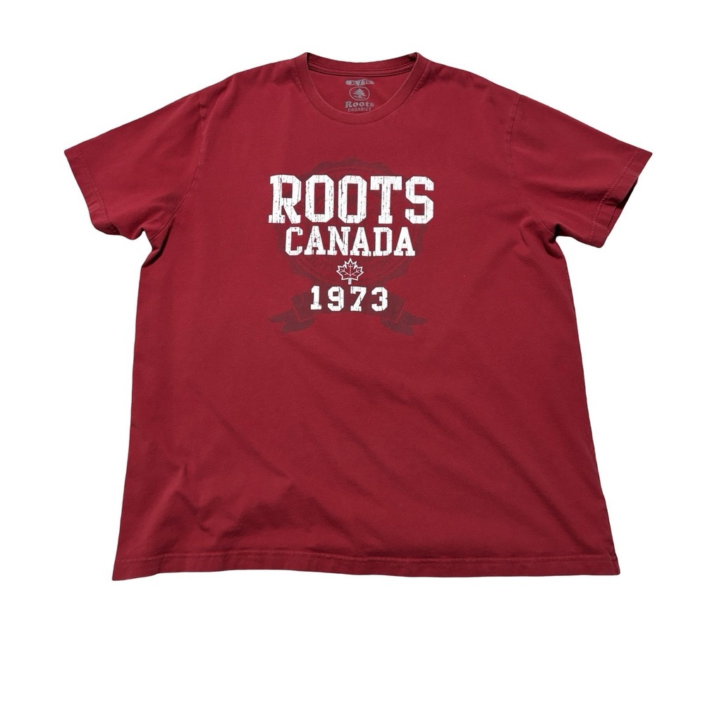 Roots Athletic Men's Organic Cotton Graphic T Shirt Red Size XL 23.5 x 29